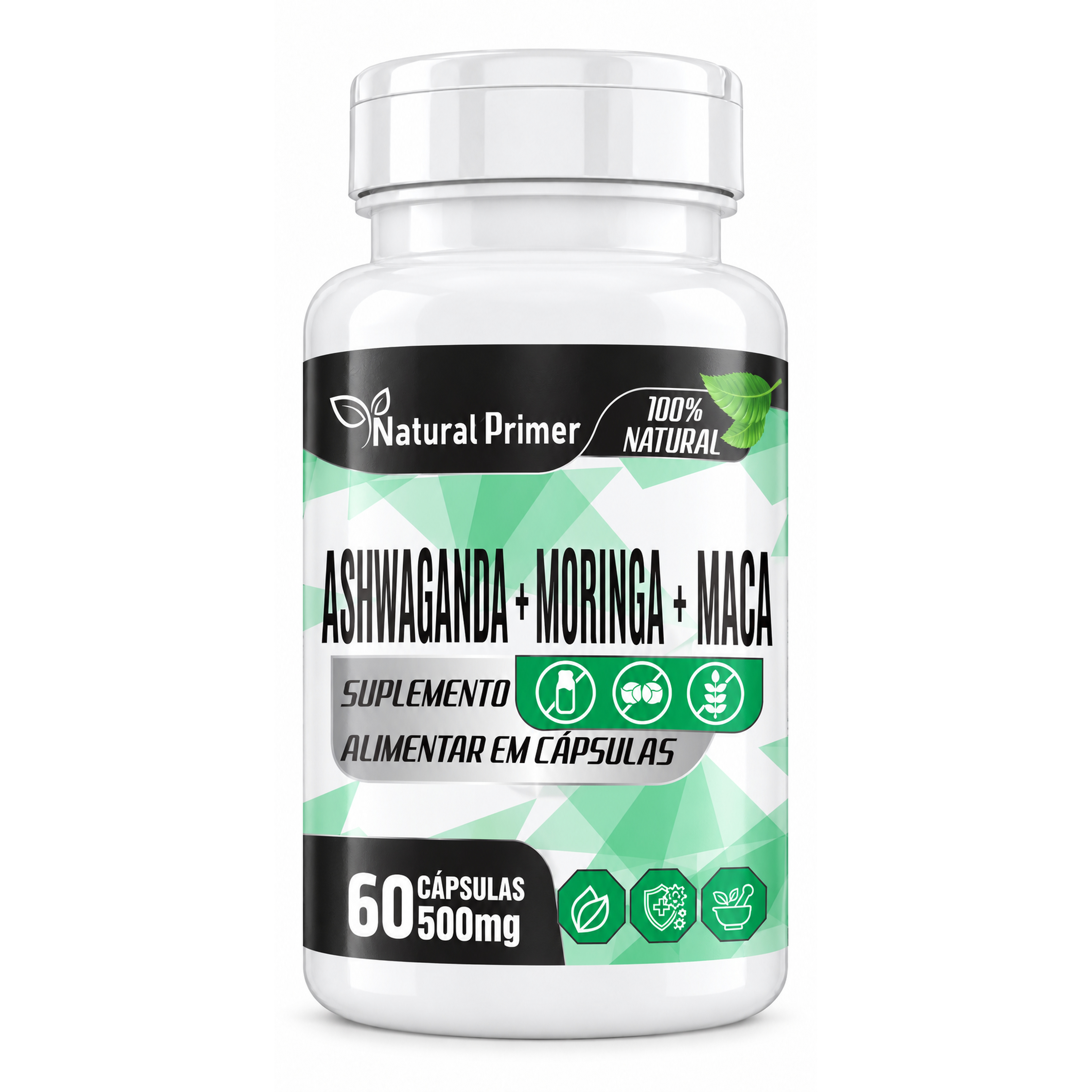 Ashwagandha com moringa e maca 60 Capsulas 500mg
